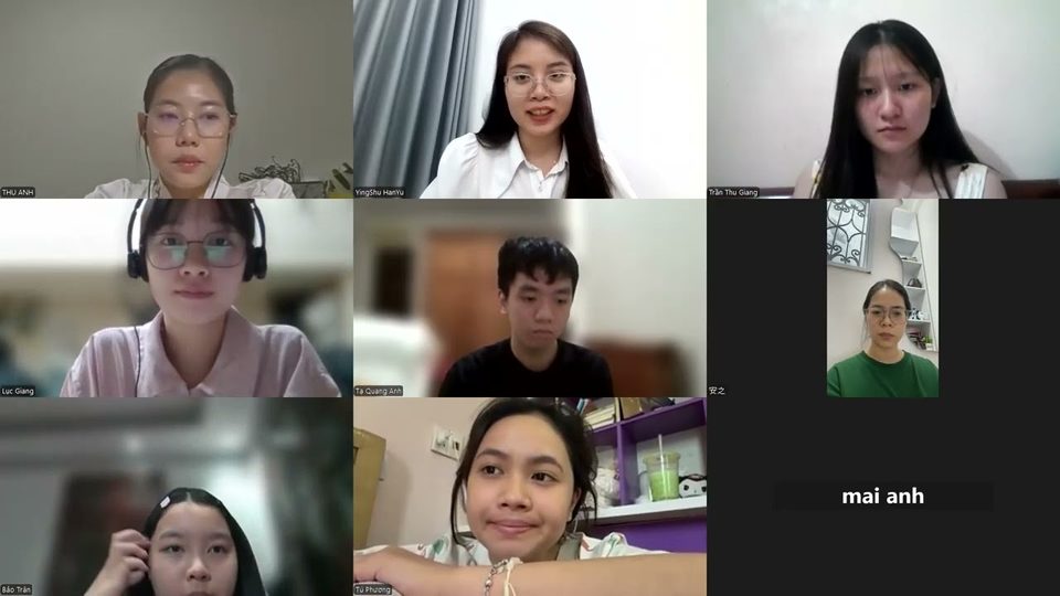Khung hình buổi học thật qua Zoom lớp Cơ bản Y23 Bài 7 cùng cô Anh Thư và các bạn học viên bật camera tương tác